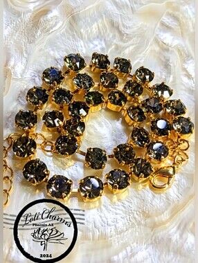 Black Diamond Crystal Necklace in 14k Gold Plated or Sterling Silver Plated-new
